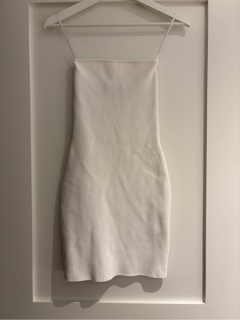 Babaton Cream Ribbed Spaghetti-Strap Mini Dress